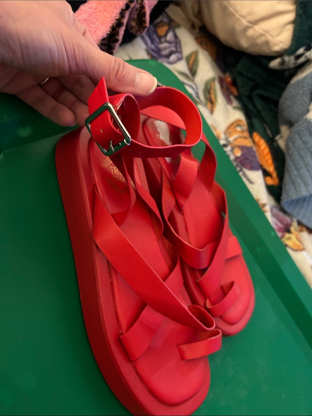 True Craft Red Platform Strappy Sandals